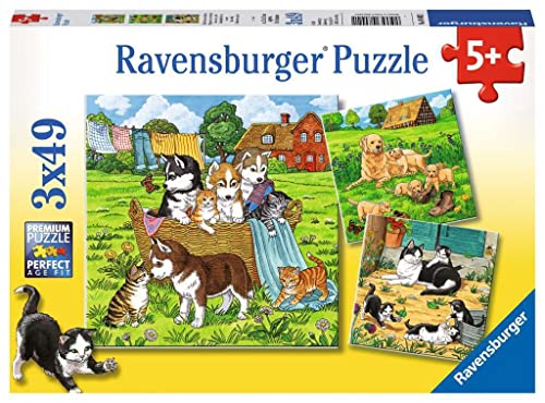 Ravensburger 80021 Kinderpuzzle 8002 - Süße Katzen und Hunde - 3 x 49 Teile von Ravensburger