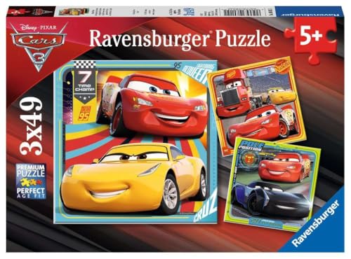 Ravensburger Kinderpuzzle - 08015 Bunte Flitzer - Puzzle für Kinder ab 5 Jahren, Disney Cars Puzzle mit 3x49 Teilen, Brown von Ravensburger