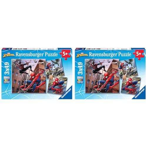 Ravensburger Kinderpuzzle 08025 - Spider-Man beschützt die Stadt - 3x49 Teile Spider-Man Puzzle für Kinder ab 5 Jahren (Packung mit 2) von Ravensburger