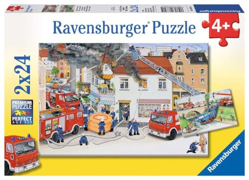 Ravensburger Kinderpuzzle - 08851 Bei der Feuerwehr - Puzzle für Kinder ab 4 Jahren, mit 2x24 Teilen von Ravensburger