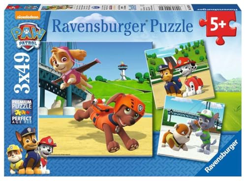 Ravensburger Kinderpuzzle - 09239 Team auf 4 Pfoten - Puzzle für Kinder ab 5 Jahren, Paw Patrol Puzzle mit 3x49 Teilen von Ravensburger