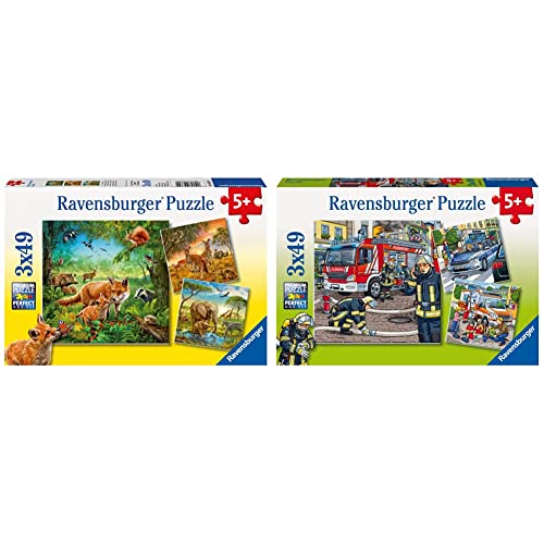 Ravensburger Kinderpuzzle - 09330 Tiere der Erde - Puzzle für Kinder ab 5 Jahren, mit 3x49 Teilen & Kinderpuzzle - 09335 Helfer in der Not - Puzzle für Kinder ab 5 Jahren, mit 3x49 Teilen von Ravensburger