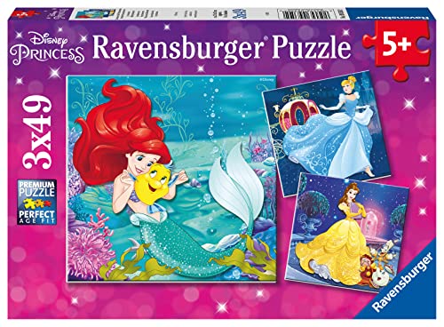 Ravensburger Kinderpuzzle - 09350 Abenteuer der Prinzessinnen - Puzzle für Kinder ab 5 Jahren, Disney-Puzzle mit 3x49 Teilen von Ravensburger