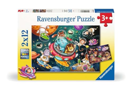 Ravensburger Kinderpuzzle - 12000857 Tiere im Weltall - 2x12 Teile Puzzle für Kinder ab 3 Jahren von Ravensburger