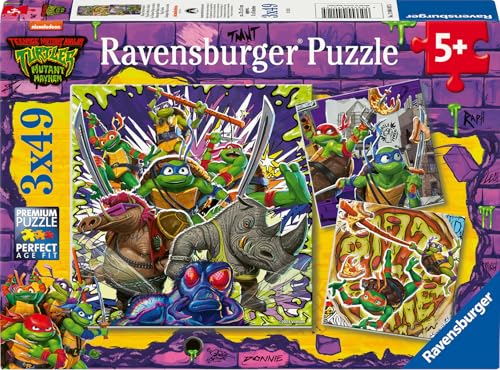 Ravensburger Kinderpuzzle - 12004012 - Ninja Turtles - 3x49 Teile Ninja Turtles Puzzle für Kinder ab 5 Jahren von Ravensburger