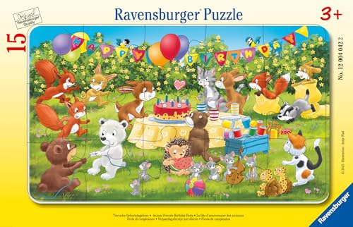 Ravensburger Kinderpuzzle - 12004042 Tierische Geburtstagsfeier - Rahmenpuzzle für Kinder ab 3 Jahren, mit 15 Teilen von Ravensburger