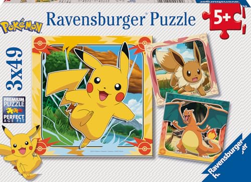 Ravensburger Kinderpuzzle - 12004062 - Pokémon - Puzzle für Kinder ab 5 Jahren, mit 3x49 Teilen, Pokémon Geschenke von Ravensburger