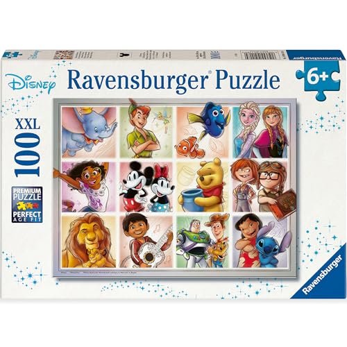 Ravensburger Kinderpuzzle - 12004118 - Disney Multicharacter - Disney Puzzle für Kinder ab 6 Jahren, mit 100 Teilen im XXL-Format mit Stitch, Elsa und vielen weiteren Disney-Helden von Ravensburger