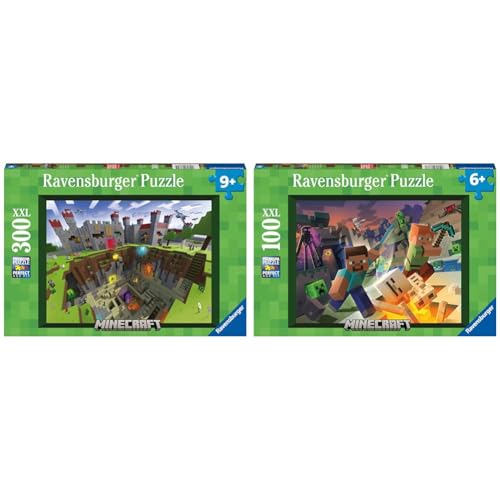 Ravensburger Kinderpuzzle 13334 - Minecraft Cutaway & Kinderpuzzle 13333 - Monster Minecraft - 100 Teile XXL Minecraft Puzzle für Kinder ab 6 Jahren, Minecraft Geschenke von Ravensburger