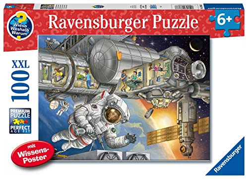 Ravensburger Kinderpuzzle 13366 - Auf der Weltraumstation - Wieso Weshalb Warum Puzzle 100 Teile XXL + Wissensposter, für Weltraumfans ab 6 Jahren von Ravensburger