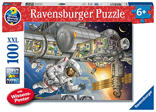 Ravensburger Kinderpuzzle 13366 - Auf der Weltraumstation - Wieso? Weshalb? Warum? Puzzle 100 Teile XXL + Wissensposter, für Weltraumfans ab 6 Jahren von Ravensburger
