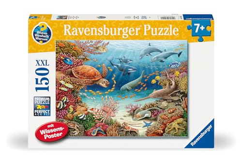 Ravensburger Kinderpuzzle 13411 - Meerestiere am Korallenriff - Wieso? Weshalb? Warum? Puzzle 150 Teile XXL + Wissensposter, für Kinder ab 7 Jahren von Ravensburger