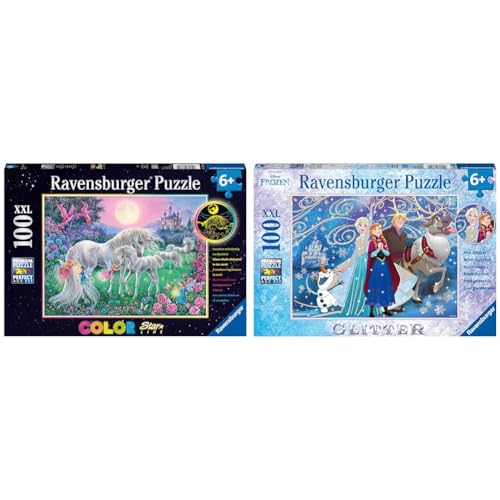 Ravensburger Kinderpuzzle - 13670 Einhörner im Mondschein - Einhorn-Leuchtpuzzle für Kinder ab 6 Jahren & Kinderpuzzle - 13610 Frozen - Glitzernder Schnee - Disney Frozen Puzzle für Kinder ab 6 Jahren von Ravensburger