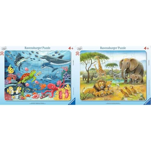 Ravensburger Kinderpuzzle - Unten im Meer - 30-48 Teile Rahmenpuzzle für Kinder ab 4 Jahren & Kinderpuzzle - 06146 Afrikas Tierwelt - Rahmenpuzzle für Kinder ab 4 Jahren, mit 30 Teilen von Ravensburger