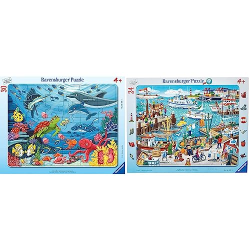 Ravensburger Kinderpuzzle - Unten im Meer - 30-48 Teile Rahmenpuzzle für Kinder ab 4 Jahren & Kinderpuzzle - 06152 EIN Tag am Hafen - Rahmenpuzzle für Kinder ab 4 Jahren, mit 24 Teilen von Ravensburger