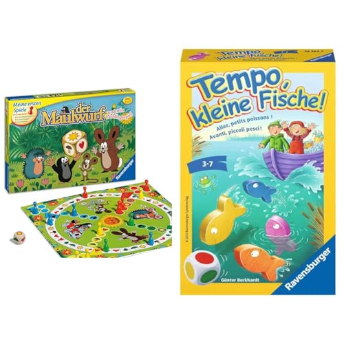 Ravensburger Kinderspiele 21570 - Der Maulwurf und Sein Lieblingsspiel & 23334 - Tempo, kleine Fische, Mitbringspiel für 1-6 Spieler, Kinderspiel ab 3 Jahren, kompaktes Format, Reisespiel, Brettspiel von Ravensburger