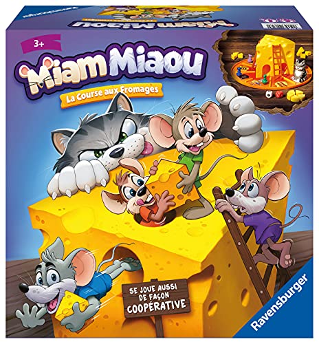 Ravensburger – Miam Miaou – Das Käserennen – erstes Gesellschaftsspiel – skalierbar – lustiges Parcoursspiel – Wettbewerbsfähig und kooperativ – für 2 bis 4 Spieler – ab 3 Jahren – 20818 – von Ravensburger