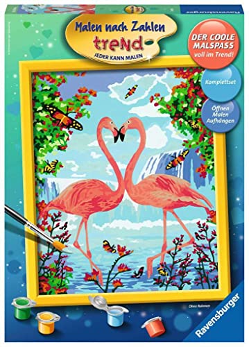 Ravensburger Malen nach Zahlen 28901 - Flamingo Love - Perfektes Malergebnis durch hochwertiges Künstlerzubehör, ohne Rahmen von Ravensburger