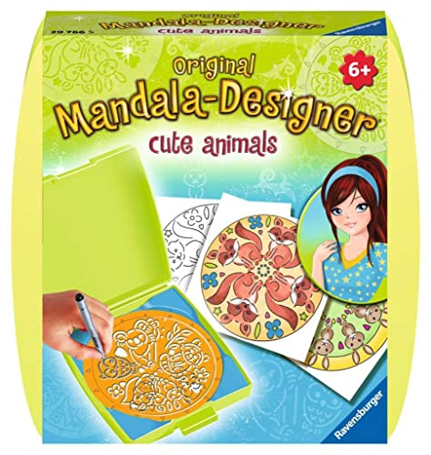 Ravensburger Mandala Designer Mini cute animals 29766, Zeichnen lernen für Kinder ab 6 Jahren, Kreatives Zeichen-Set mit Mandala-Schablone für farbenfrohe Mandalas von Ravensburger