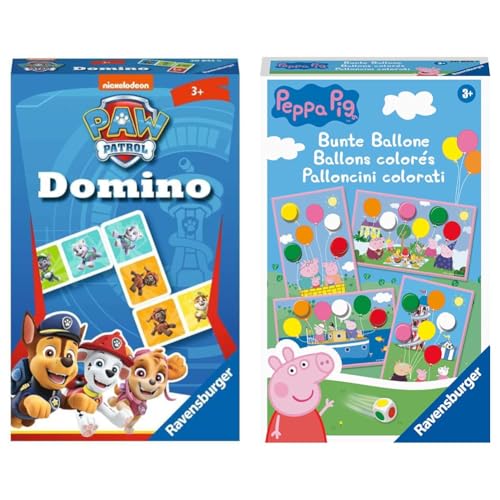 Ravensburger Mitbringspiel - 20845 - Paw Patrol Domino & Mitbringspiel 20853 Peppa Pig Bunte Ballone Lustiges Farbwürfelspiel für Kinder ab 3 Jahren, Peppa Pig Geschenk, Peppa Pig Puzzle von Ravensburger