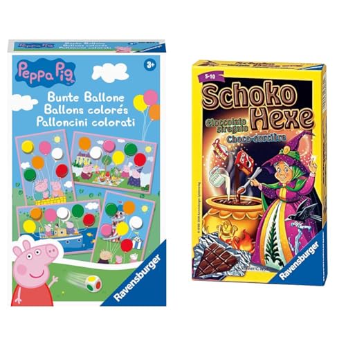 Ravensburger Mitbringspiel 20853 Peppa Pig Bunte Ballone Lustiges Farbwürfelspiel & 23082 - Schoko Hexe, Mitbringspiel für 2-6 Spieler, Kartenspiel ab 6 Jahren, kompaktes Format, Reisespiel von Ravensburger