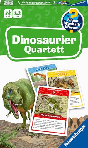 Ravensburger 22359 Wieso? Weshalb? Warum? Dinosaurier Quartett - Mitbringspiel mit detailreich gestalteten Karten zu spannenden Saurier-Arten, informativen Texten und Einer weiteren Spielvariante von Ravensburger