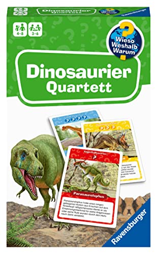 Ravensburger Mitbringspiel - 22359-Wieso?Weshalb?Warum? Dinosaurier Quartett,mit detailreich gestalteten Karten zu spannenden Dinosaurier-Arten, informativem Zusatztext & einer weiteren Spielvariante von Ravensburger