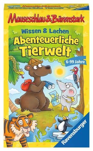 Ravensburger 20737 - Wissen und Lachen-Abenteuerliche Tierwelt, Mauseschlau & Bärenstark für Kinder, Kinderspiel für 2-4 Spieler, Quiz ab 6 Jahren von Ravensburger