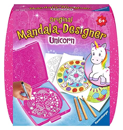 Ravensburger Mandala Designer Mini Unicorn 29704, Zeichnen lernen für Kinder ab 6 Jahren, Zeichen-Set mit Mandala-Schablone für farbenfrohe Mandalas von Ravensburger