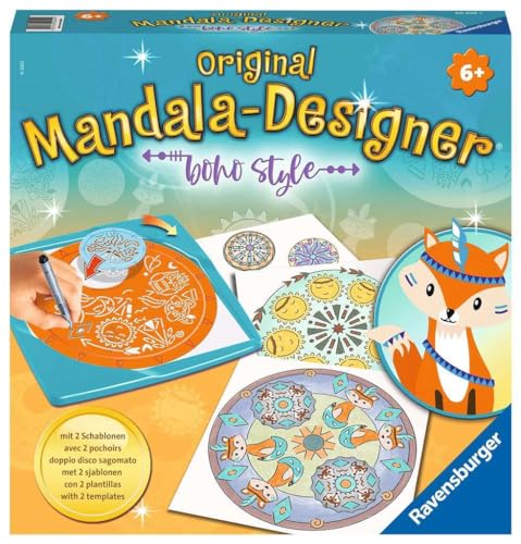 Ravensburger Midi Mandala Designer Boho Style 20019, Zeichnen lernen für Kinder ab 6 Jahren, Zeichen-Set mit Mandala-Schablonen für farbenfrohe Mandalas von Ravensburger