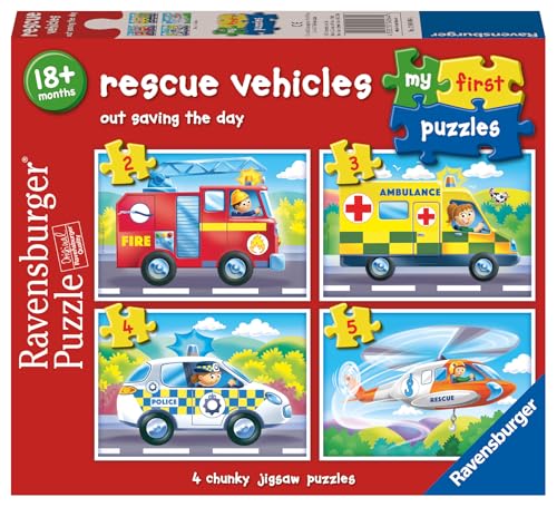 Ravensburger Puzzle, Rettungsfahrzeuge, 2D-Puzzle, Kinder, 4 in einer Box, My First Puzzle 2/3/4/5 Teile von Ravensburger