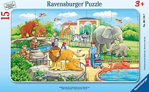 Ravensburger Kinderpuzzle - 06116 Ausflug in den Zoo - Rahmenpuzzle für Kinder ab 3 Jahren, mit 15 Teilen, Teal/Turquoise Green, tolles von Ravensburger