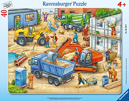 Ravensburger Kinderpuzzle - 06120 Große Baustellenfahrzeuge - Rahmenpuzzle für Kinder ab 4 Jahren, mit 40 Teilen, Teal/Turquoise Green von Ravensburger