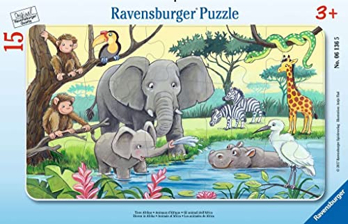 Ravensburger Kinderpuzzle - 06136 Tiere Afrikas - Rahmenpuzzle für Kinder ab 3 Jahren, mit 15 Teilen, Teal/Turquoise Green von Ravensburger