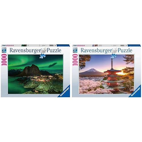 Ravensburger Puzzle 1000 Teile - Aurora Borealis Norwegen, Nordlichter über Hamnoy - Puzzle für Erwachsene und Kinder ab 14 Jahren & Puzzle 17090 Kirschblüte in Japan 1000 Teile Puzzle von Ravensburger