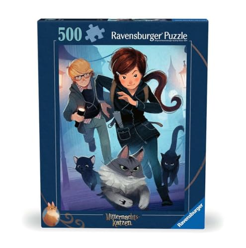 Ravensburger Puzzle 12000360 - Auf der Suche nach Königin Quinn - 500 Teile Puzzle für Erwachsene und Kinder ab 12 Jahren, Mitternachtskatzen-Puzzle von Ravensburger