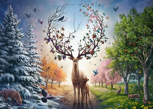 Ravensburger Puzzle 12001088 - Der magische Hirsch und die vier Jahreszeiten - 1000 Teile Puzzle für Erwachsene und Kinder ab 14 Jahren, Tier-Puzzle Hirsch von Ravensburger