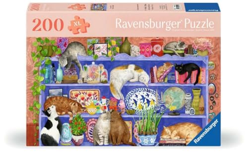 Ravensburger Puzzle 12001367 - Katzen im Regal - 200 Teile Katzen-Puzzle für ältere Menschen und Senioren, mit größeren, griffigen Puzzleteilen, großer Bildvorlage und Stabiler Unterlage zum Puzzeln von Ravensburger