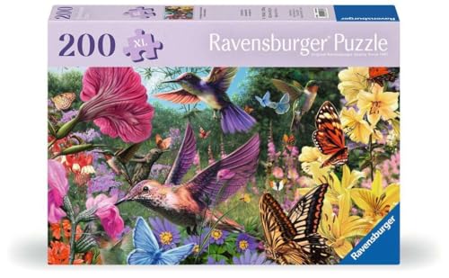 Ravensburger Puzzle 12001369 - Kolibris und Schmetterlinge - 200 Teile Puzzle für ältere Menschen und Senioren, mit größeren, griffigen Puzzleteilen, großer Bildvorlage und mit Unterlage zum Puzzeln von Ravensburger