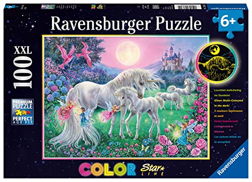 Ravensburger 13670 Einhörner im Mondschein 100 Teile XXL Puzzle für Kinder ab 6 Jahren-Leuchtet im Dunkeln Kinderpuzzle von Ravensburger