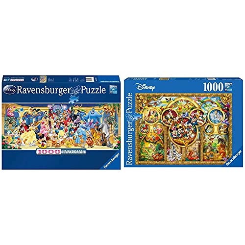 Ravensburger Puzzle 15109 - Disney Gruppenfoto - 1000 Teile Puzzle, Disney Puzzle im Panorama-Format & Puzzle 15266 - Die schönsten Disney-Themen - 1000 Teile Puzzle, Disney Puzzle von Ravensburger