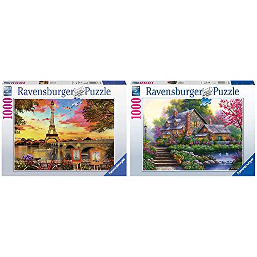 Ravensburger Puzzle 15168 - Le quais de Seine - 1000 Teile Puzzle für Erwachsene und Kinder ab 14 Jahren & Romantisches Cottage - 1000 Teile Puzzle für Erwachsene und Kinder ab 14 Jahren von Ravensburger