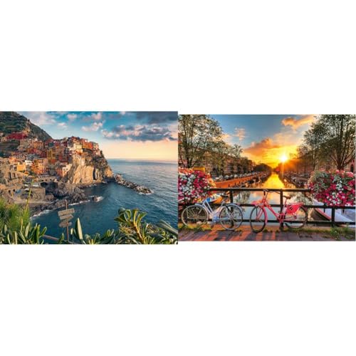 Ravensburger Puzzle 16227 - Blick auf Cinque Terre - 1500 Teile Puzzle für Erwachsene und Kinder ab 14 Jahren & Puzzle 1000 Teile Fahrräder in Amsterdam - Farbenfrohes Puzzle von Ravensburger