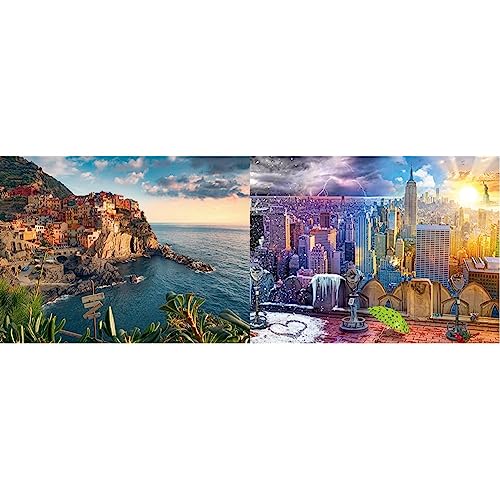 Ravensburger Puzzle 16227 - Blick auf Cinque Terre & Puzzle 16008 - New York im Winter und Sommer - 1500 Teile Puzzle für Erwachsene und Kinder ab 14 Jahren, Puzzle mit Stadt-Motiv von Ravensburger