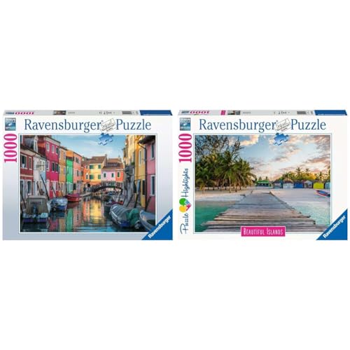 Ravensburger Puzzle 17392 Burano in Italien - 1000 Teile Puzzle & Puzzle Beautiful Islands 16912 - Karibische Insel - 1000 Teile Puzzle für Erwachsene und Kinder ab 14 Jahren von Ravensburger