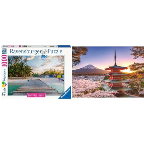 Ravensburger Puzzle Beautiful Islands 16912 & Puzzle 17090 Kirschblüte in Japan 1000 Teile Puzzle, Landschaftspuzzle mit Japan-Motiv von Ravensburger