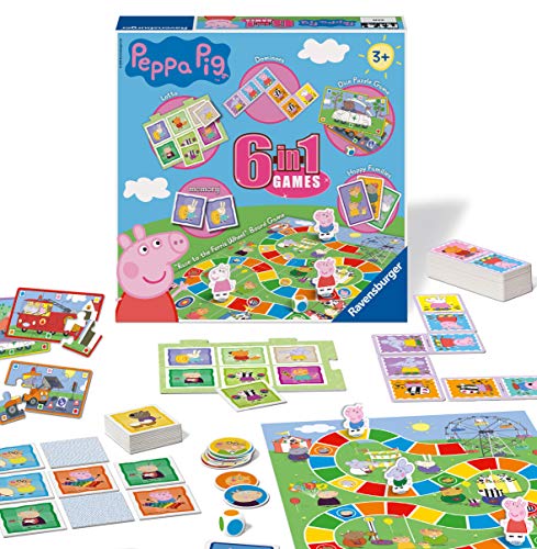 Ravensburger Peppa Pig 6-in-1-Spiele-Kompendium-Set für Kinder ab 3 Jahren – Bingo, Memory, Dominosteine, Schlangen und Leitern, Checkers & Karten von Ravensburger