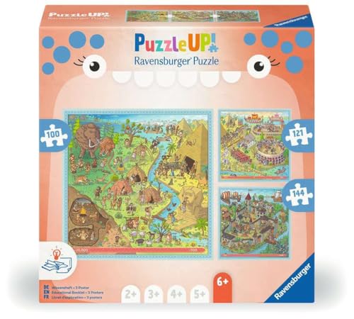 Ravensburger Puzzle UP 12004002 - Geschichte - 3 Puzzles mit 100, 121, 144 Teilen zum Kombinieren und mit extra Wissensheft, Puzzle ab 6 Jahren von Ravensburger