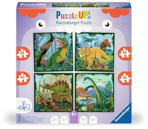 Ravensburger Puzzle UP 12004003 - Dinosaurier - 4 Puzzles mit 25, 36, 42, 56 Teilen zum Kombinieren und mit extra Wissensheft, für Dino-Puzzle ab 4 Jahren von Ravensburger