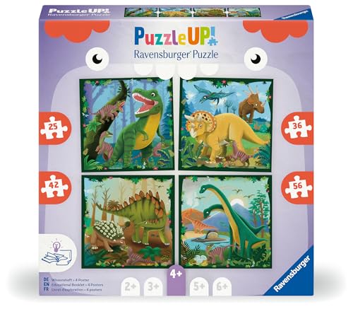 Ravensburger Puzzle UP 12004003 - Dinosaurier - 4 Puzzles mit 25, 36, 42, 56 Teilen zum Kombinieren und mit extra Wissensheft, für Dino-Puzzle ab 4 Jahren von Ravensburger